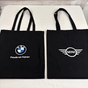 2 BMW MINI Black Tote Reusable Shopping Bags 100% Cotton Lightweight